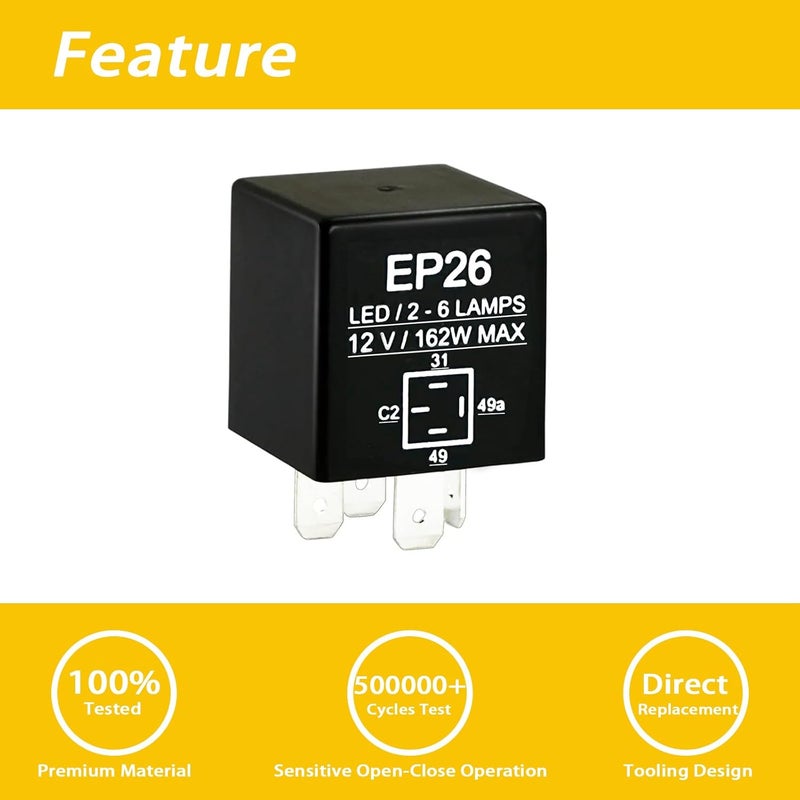 GROBARPART 4 pin EP26 LED Turn Signal Flasher Relay Compatible with Jeep TJ Wrangler 1997 1998 1999 2000 Compatible with Dodge Grand Caravan NEON 93-99 56009339 Hazard Warning Relay (Not fit 01-06 TJ Wrangler) - Image 5